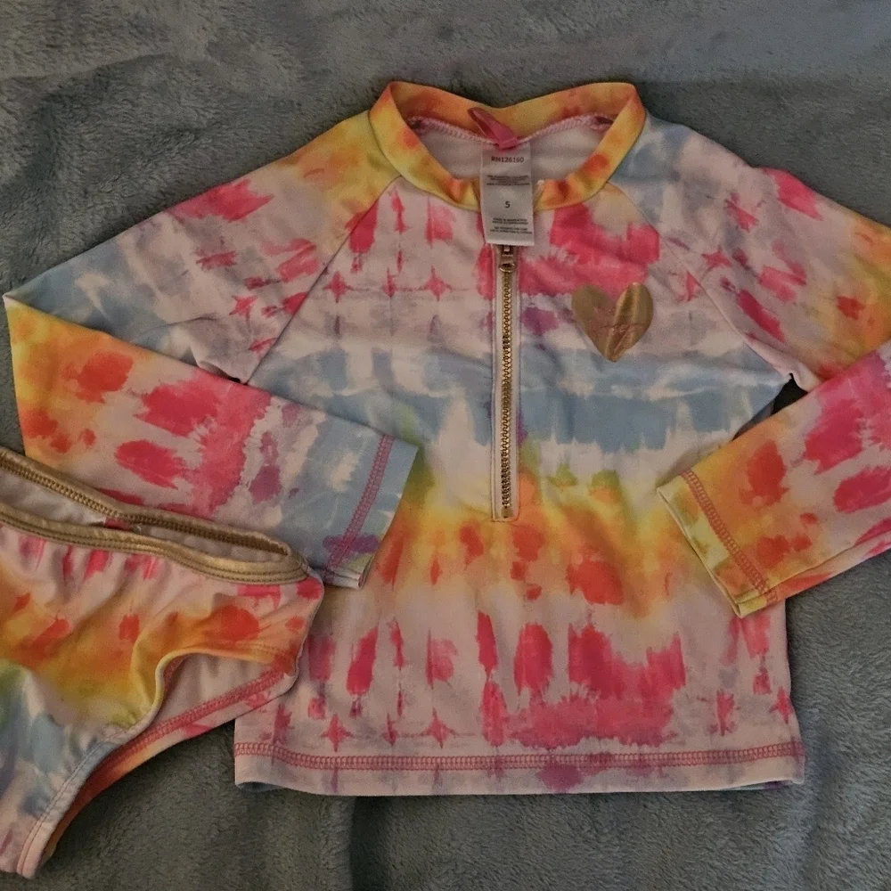 Betsey Johnson Tie-Dye Kids Swim Rashguard Set